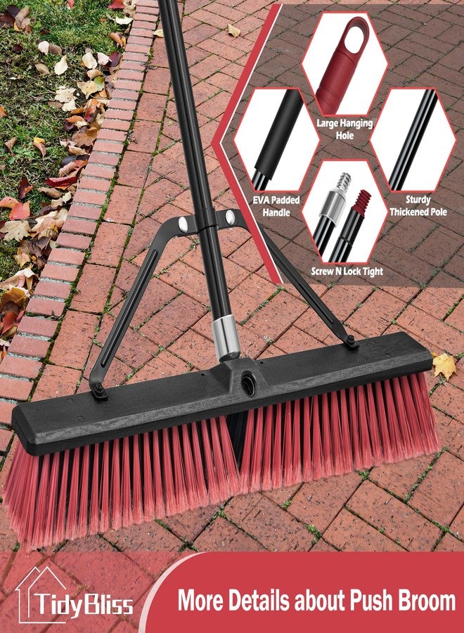 TidyBliss 24” Push Broom Outdoor Heavy Duty, Large Commercial Stiff Bristle Brush with 63 inches Long Handle for Garage Shop Garden Yard Patio Deck Street Warehouse Lawn Driveway (Red) - Image 5